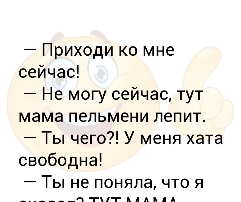 Приходи ко мне сейчас! — Не могу сейчас, тут мама пельмени лепит. — Ты ...