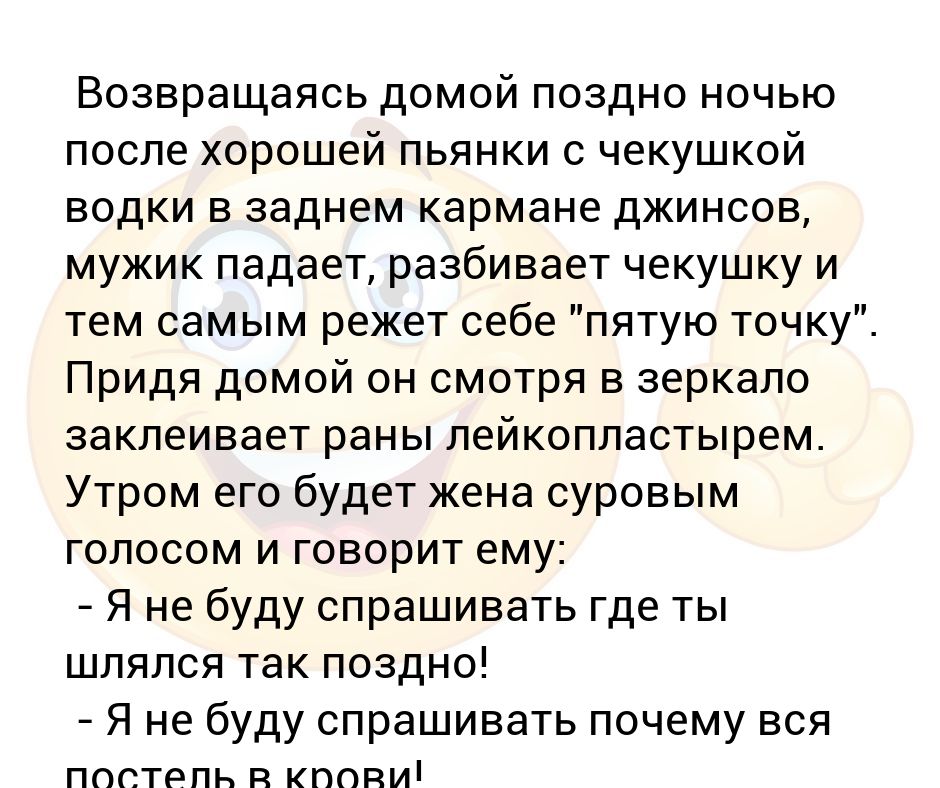 Пришли точку. Возвращаясь домой поздно ночью после хорошей пьянки. Возвращаясь домой. Анекдоты про чекушку. Мужик возвращается поздно ночью.