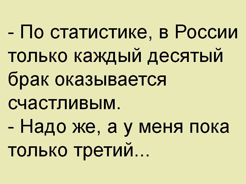 Каждый десятый. По статистике только 10 брак счастливый. По статистике каждый десятый брак счастливый. По статистике каждый 10 брак счастливый. По статистике только каждый десятый брак.